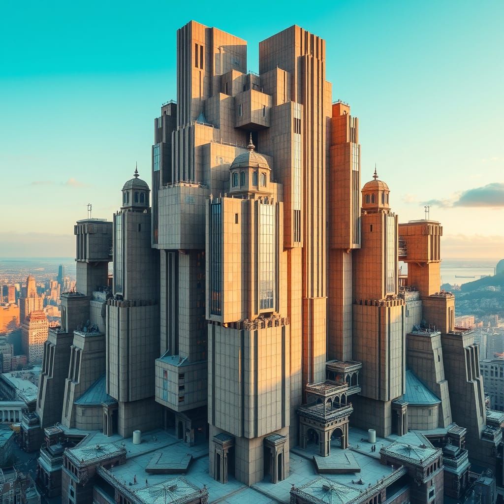 Monolithic Brutalist Tetris Architecture