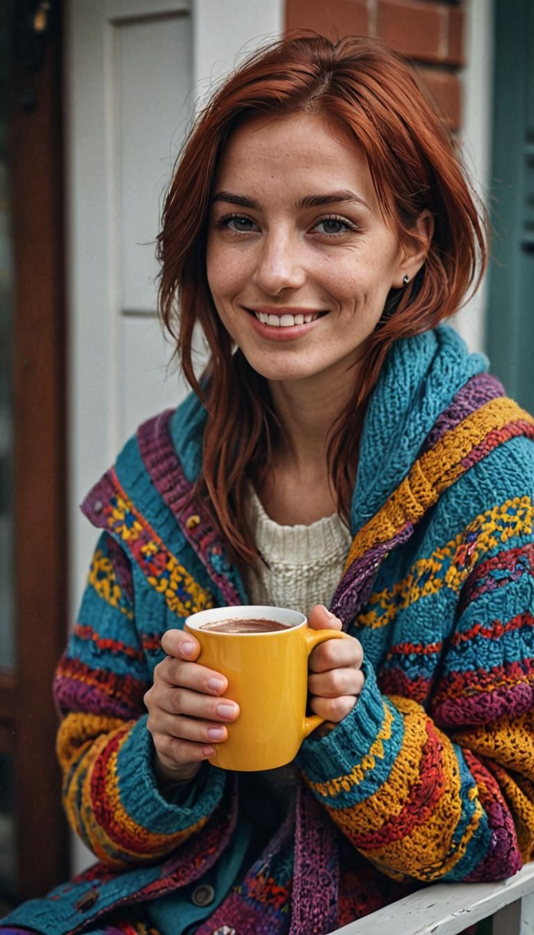 Smiling Woman Sipping Hot Chocolate Portrait