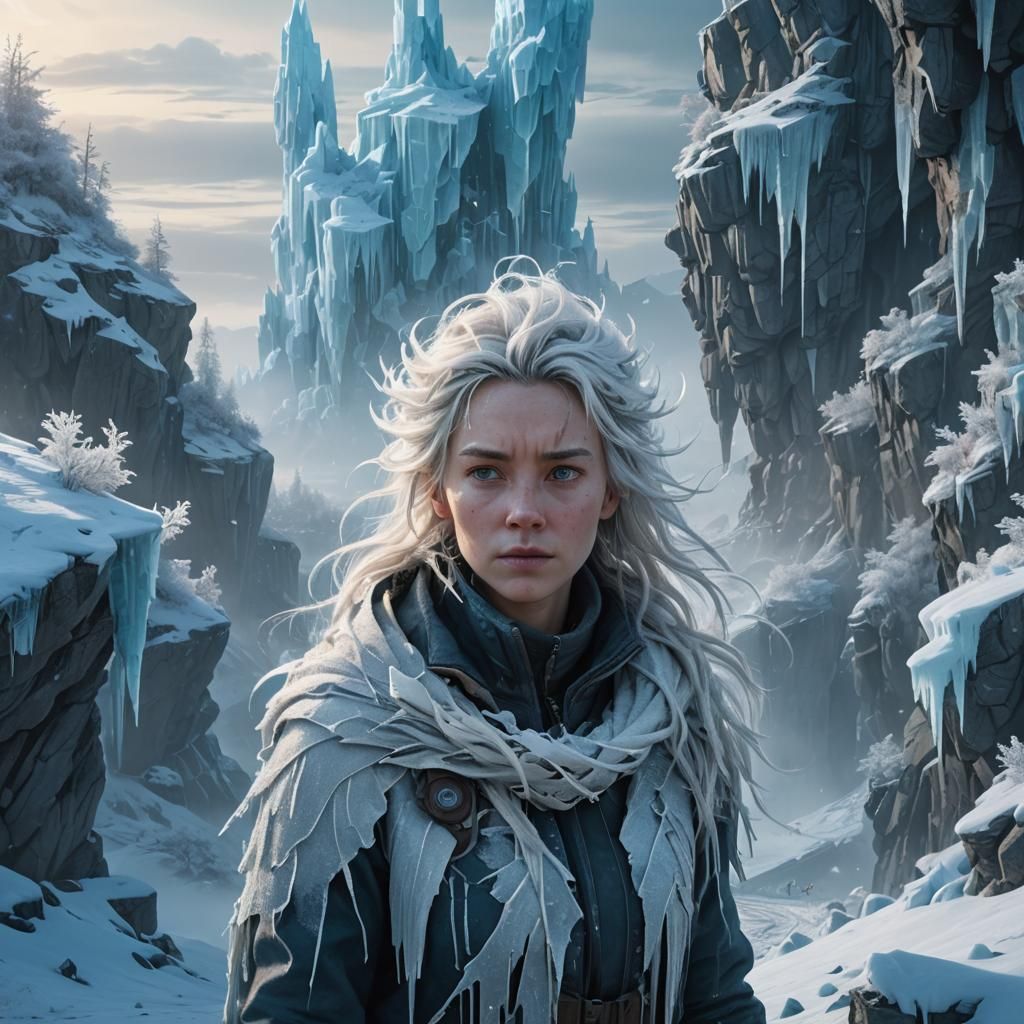 Icy Woman in Frozen Paradise: Digital Matte Painting