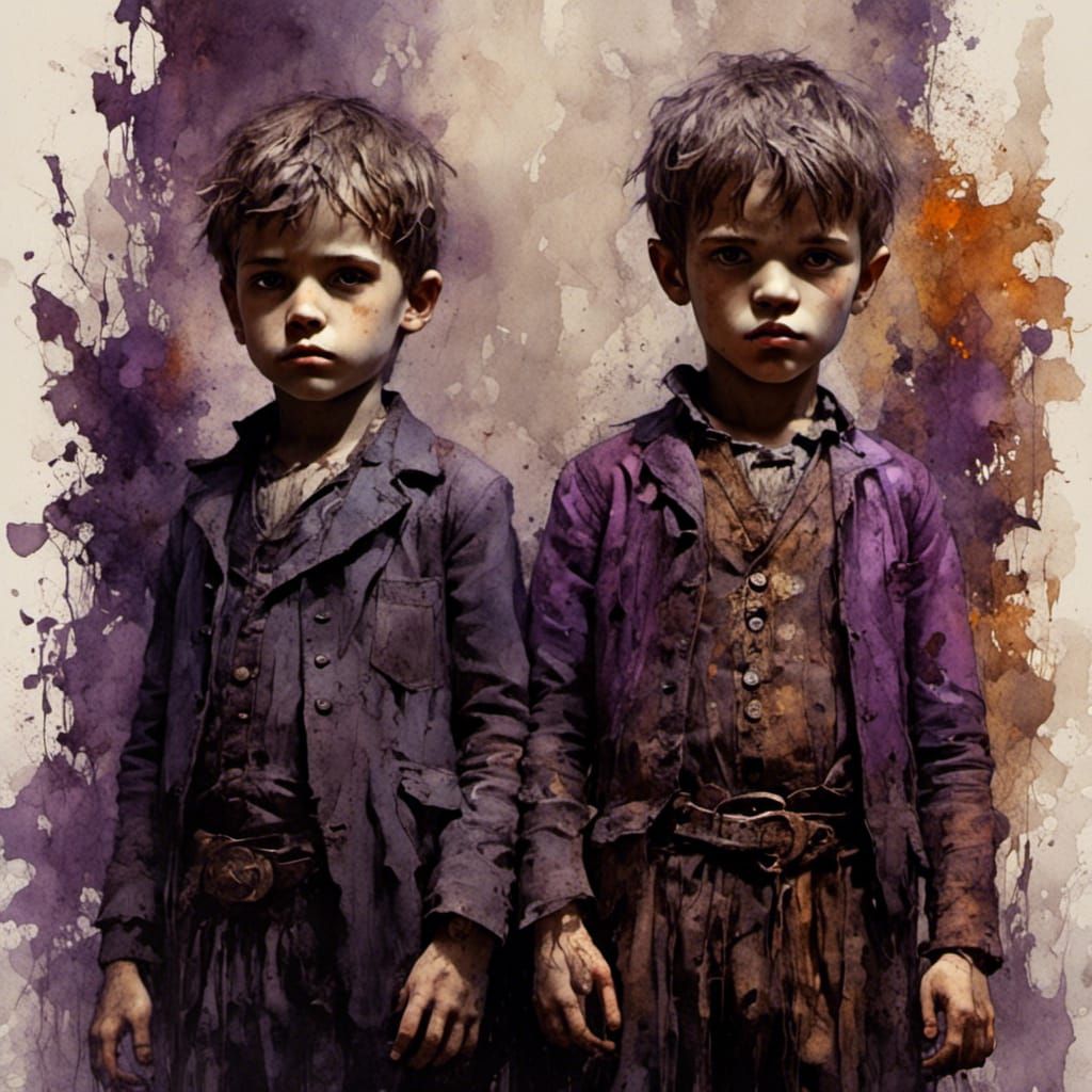 Decayed Twin Boys in Gothic Horror Style