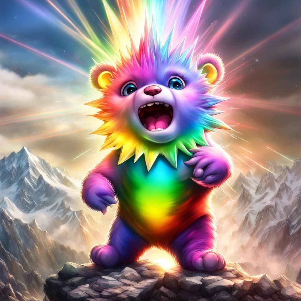 Crystal Bear Cub in Rainbow Light Battle