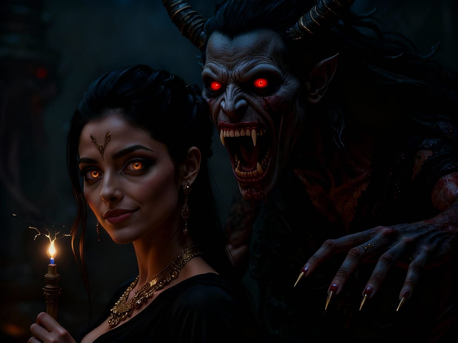 change the woman to look at the beast with a subtle loving e...