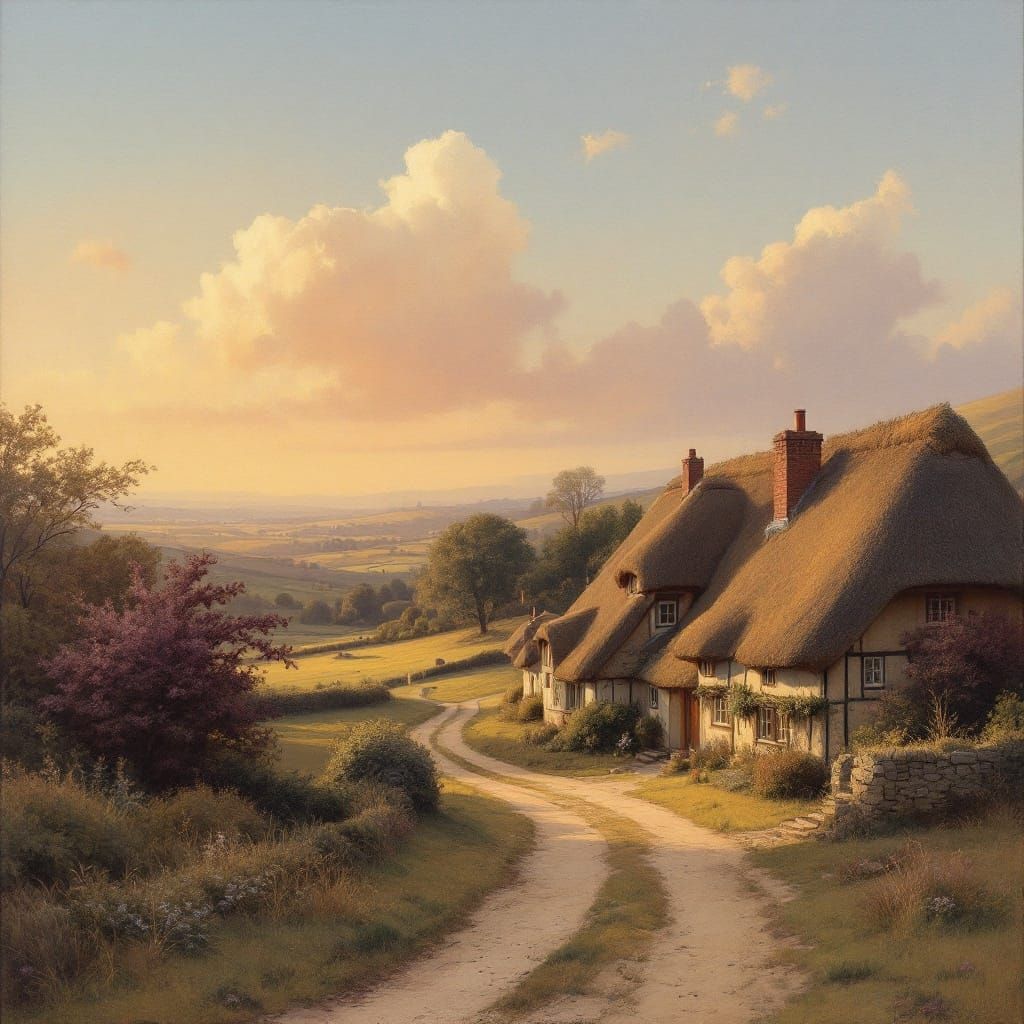 Village on Northern England Moors at Sunset