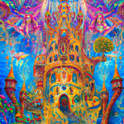 Psychedelic Castle in Naive Art Style