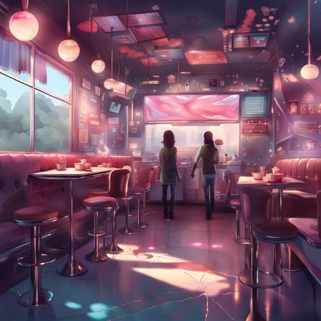 New Age Diner Interior in Anime Style