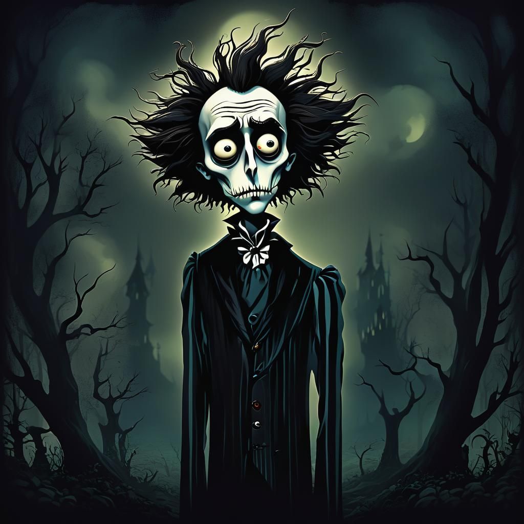 Dark Fantasy Cartoon in Tim Burton Style