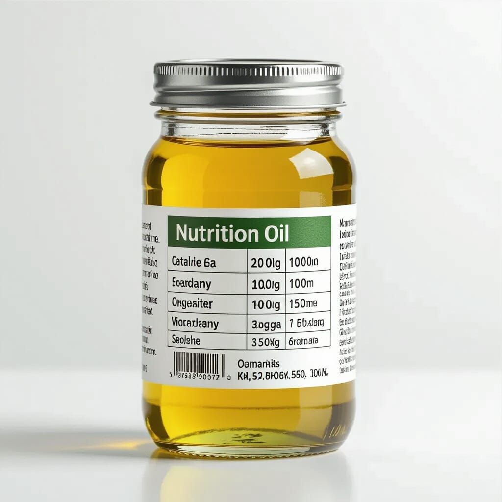Photorealistic Glass Jar with Oil and Nutrition Label