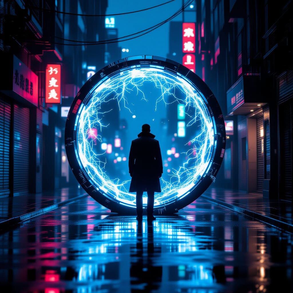 Cyberpunk Portal in Neon Alleyway