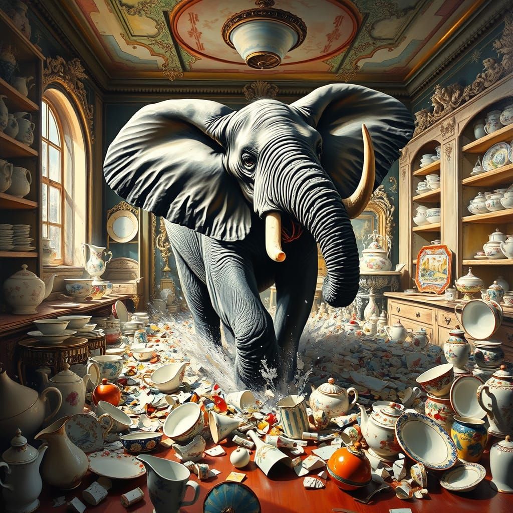 Energetic Elephant Smashes Delicate China Shop