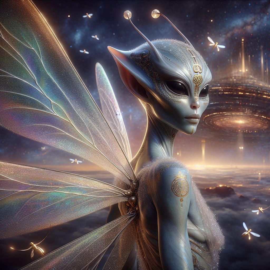Ethereal Alien Being with Iridescent Skin