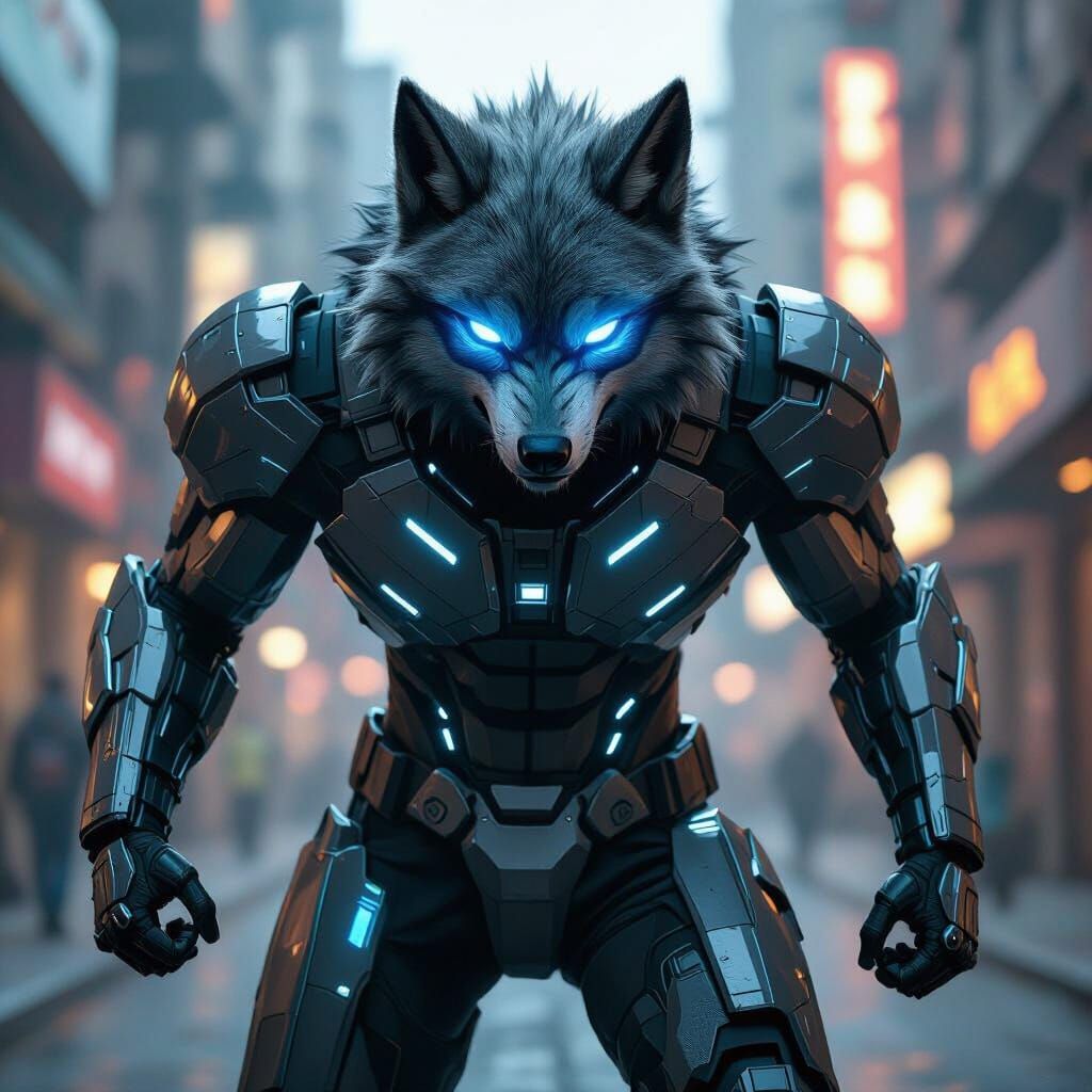 Cyberpunk Man Transforms into Robotic Wolf