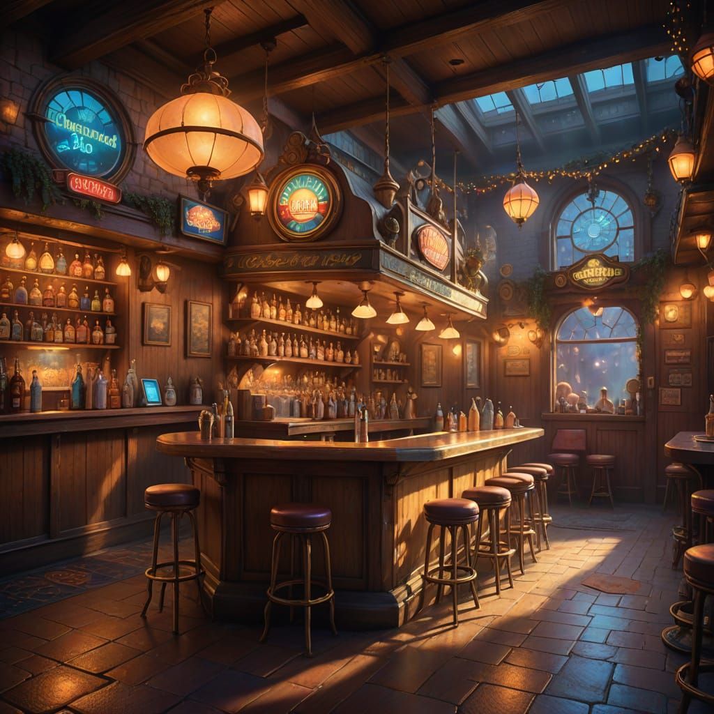 Fantasy Fairy Dive Bar in Kinkade Style