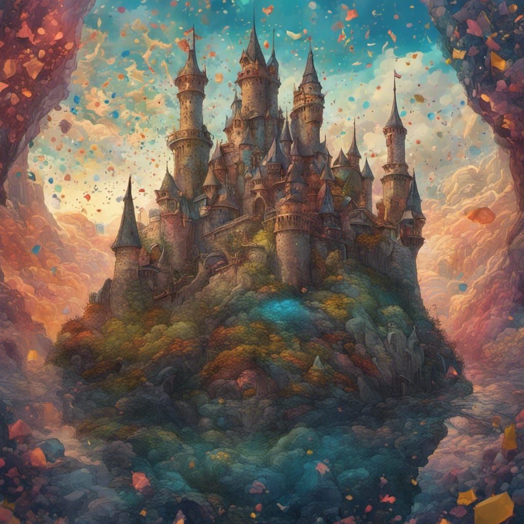 Psychedelic Fantasy Castle in Prismatic Colors