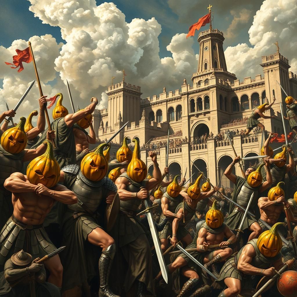 Gourd Warriors Besiege City: Renaissance-Inspired Battle