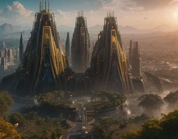 Futuristic Alien City on Jungle Planet in 3D