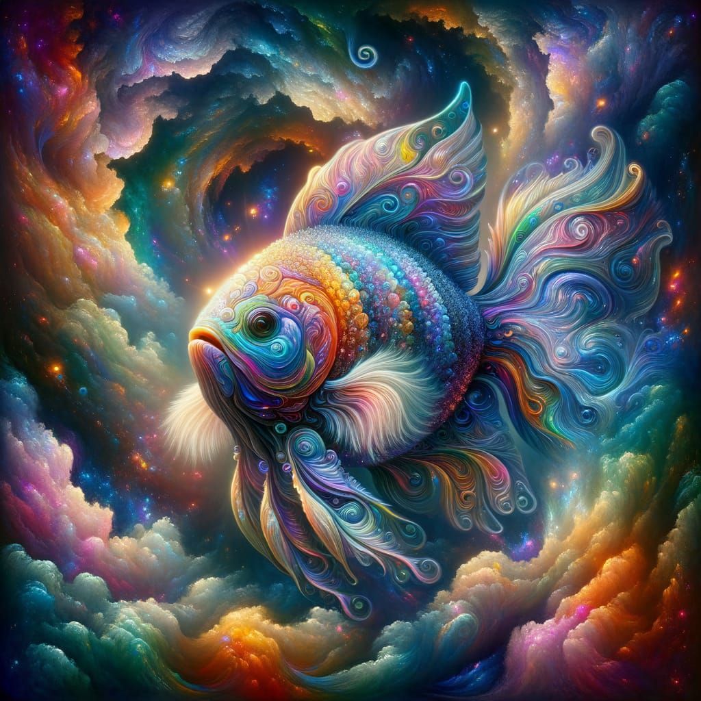 Iridescent Rainbow Fish Submarine in Impasto Style