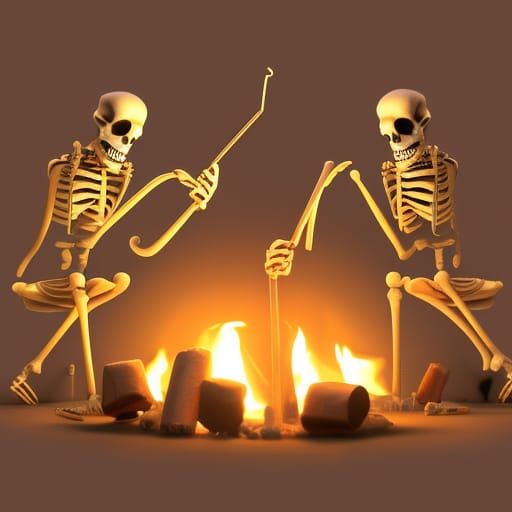 Skeletons Smoking at Campfire: Pixar-Style 3D Art