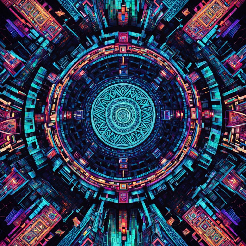 Vibrant Tribal Futurism Masterpiece in Geometric Abstraction