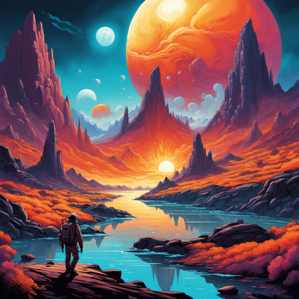 Bioluminescent Alien Planet Rover in Comic Art Style