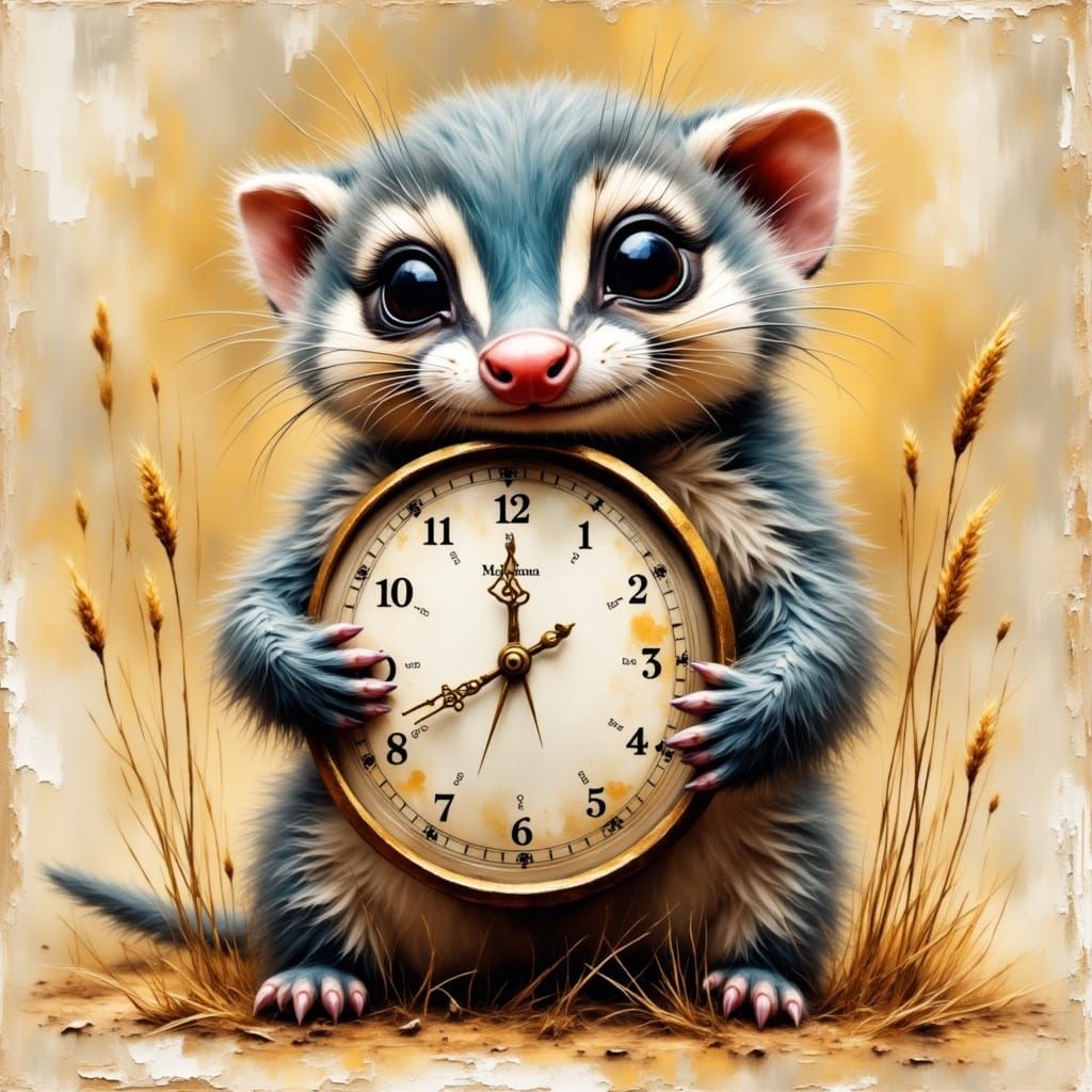 Cute Creature Intently Holding a Clock