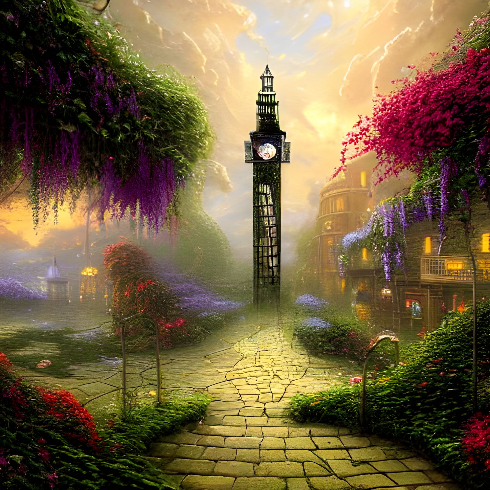 Surreal Melting Clock Tower in Post-Apocalyptic City