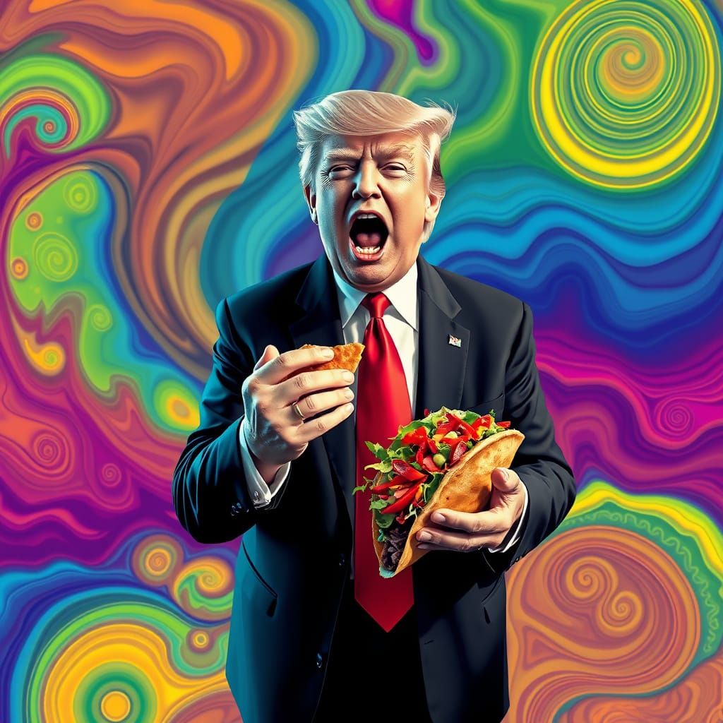 Trump Enjoys Taco in Abstract Digital Art