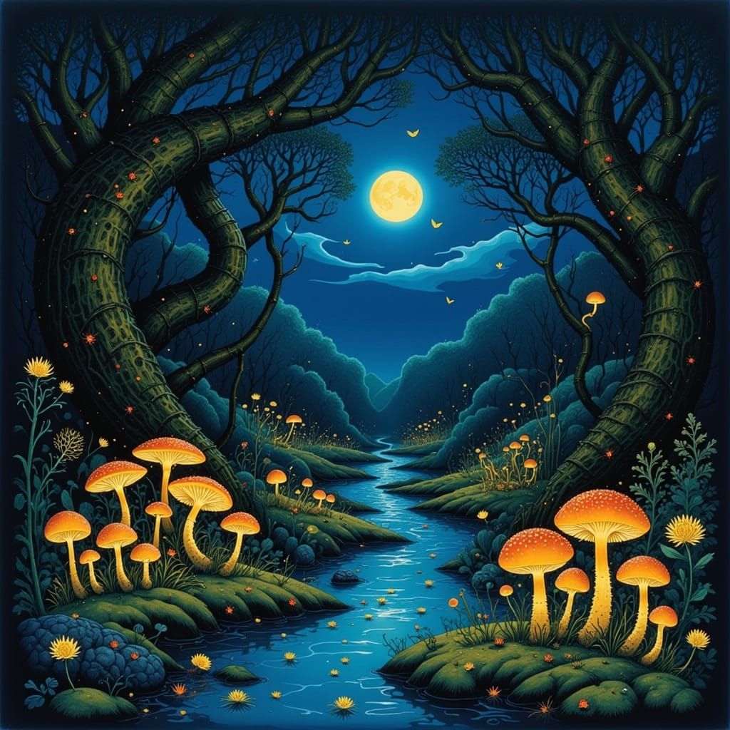 Enchanting Ghibli-Inspired Forest With Glowing Mushrooms