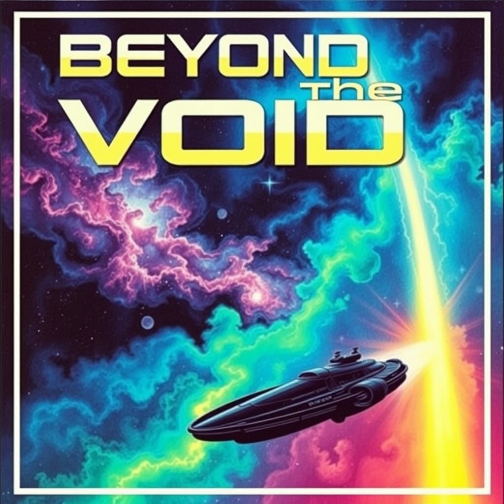 Retro Sci-Fi Spaceship Navigates Vibrant Nebula