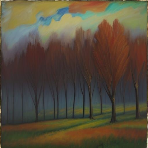 Neo-Impressionist Oil Painting of Trees