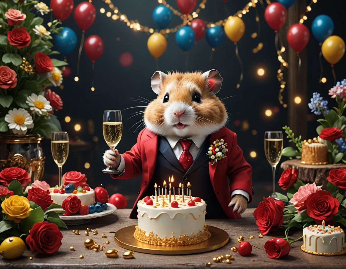 Festive Hamster Birthday Celebration in Digital Art
