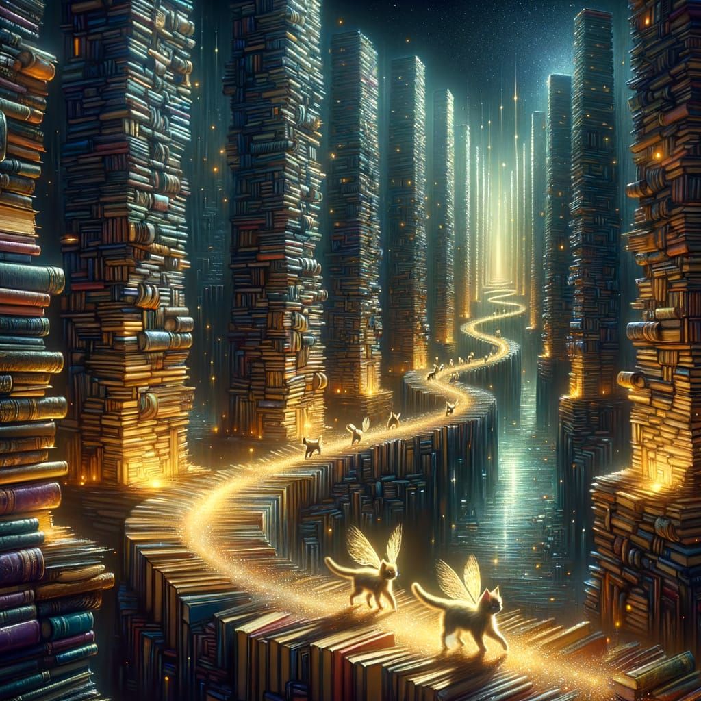Kittens Explore Book City by Sparkling Ink Light