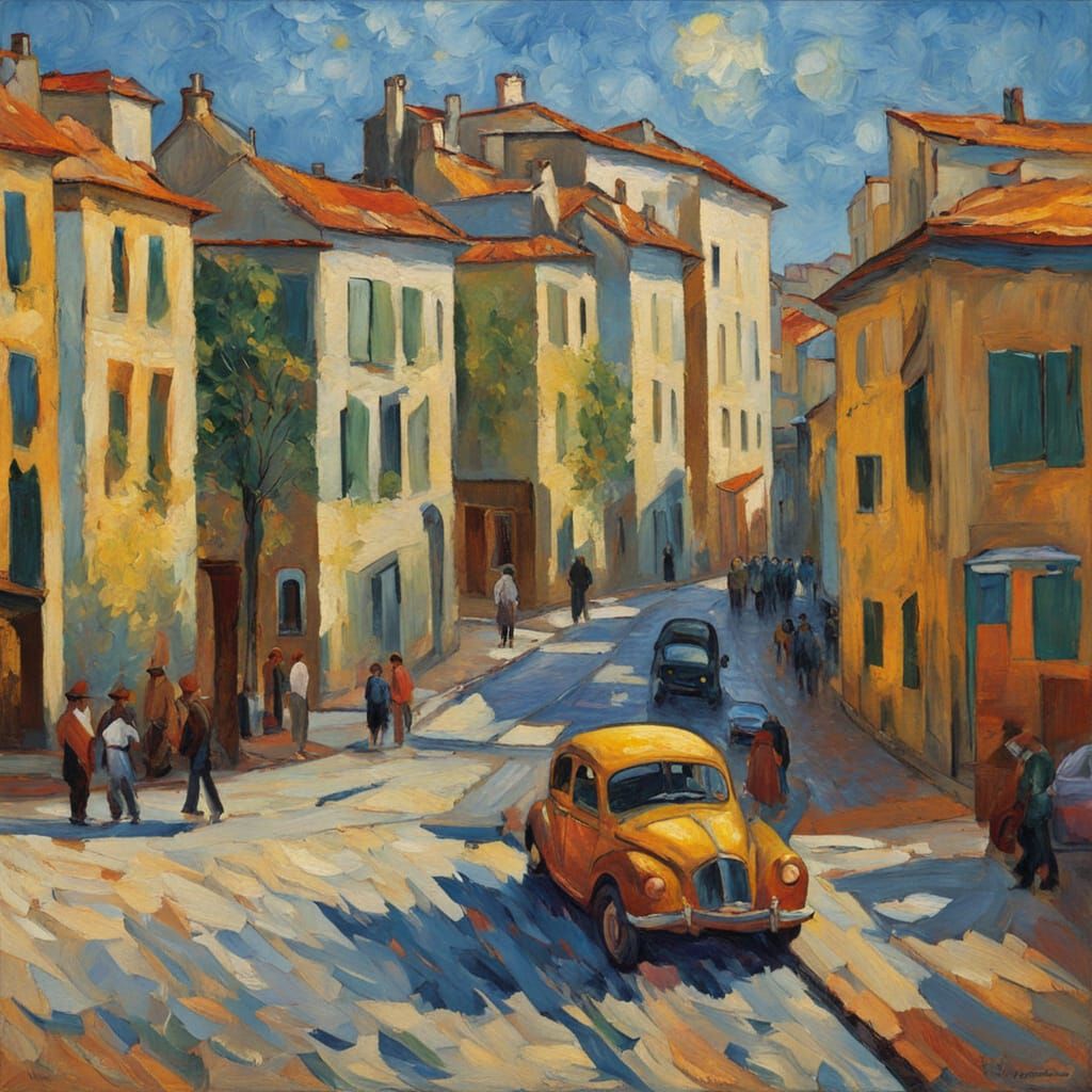 Vibrant San Jose City Street Scene in Impasto Oil Painting S...