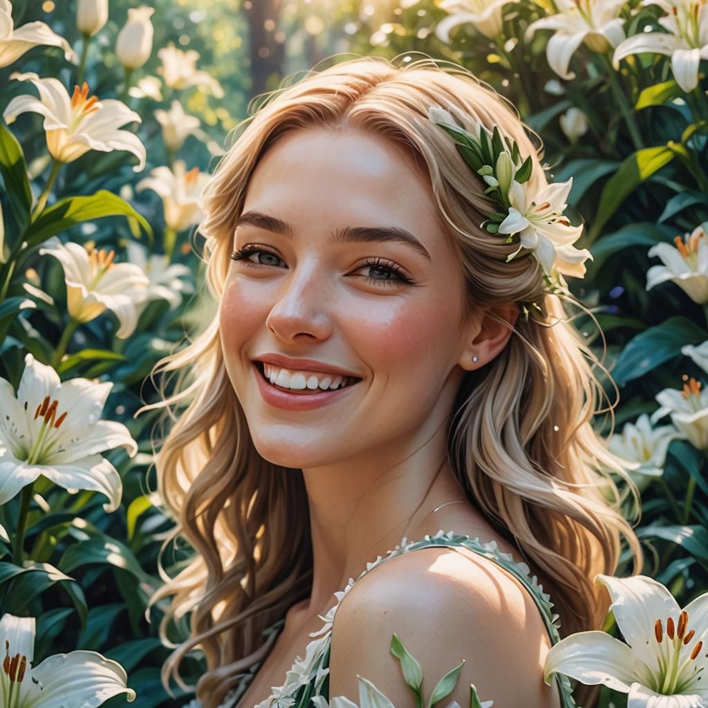 Girl in White Lily Garden: Fantasy Concept Art