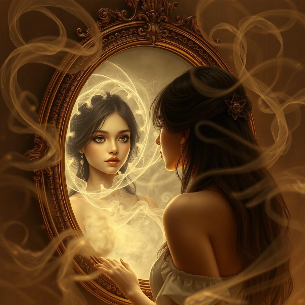 Surreal Sepia Goddess in Mystic Mirror Realm