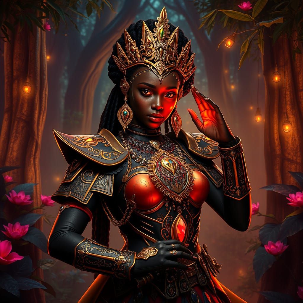 Mystical African Warrior Princess in Ebony Wood Armor