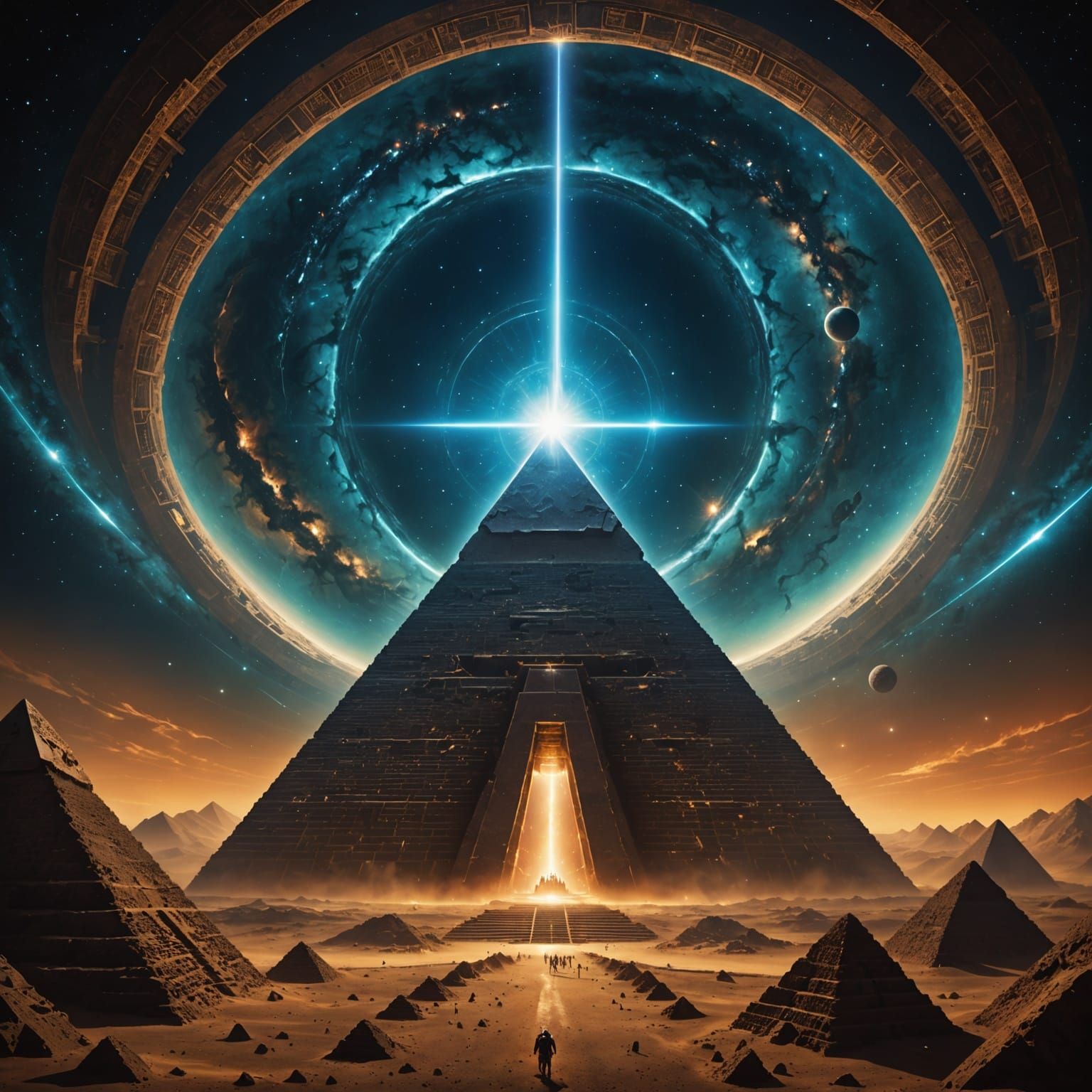 Ancient Cosmic Eye in Nebula with Crystalline Pyramids