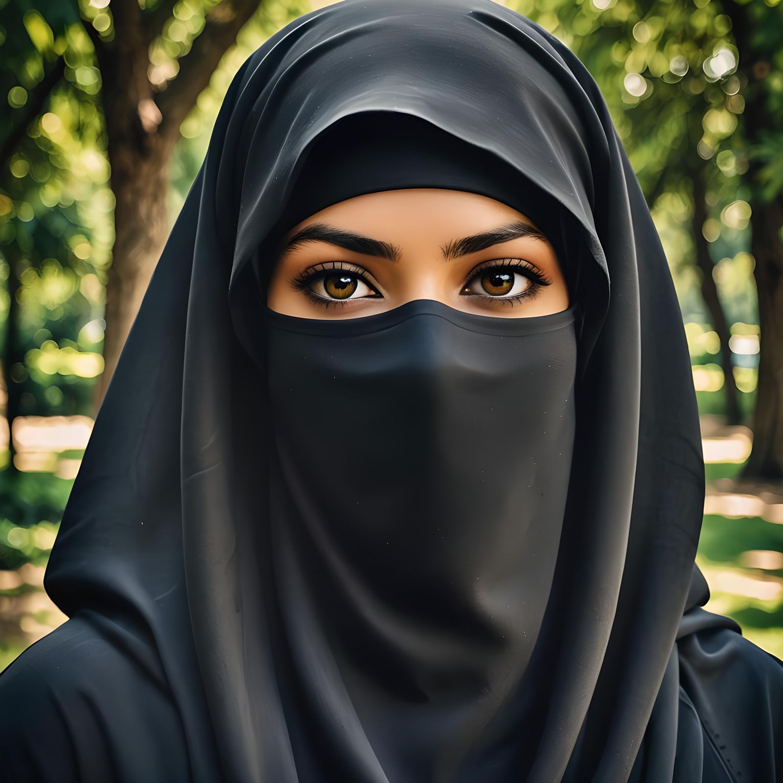 Surprised Niqabi Portrait in Botanical Garden