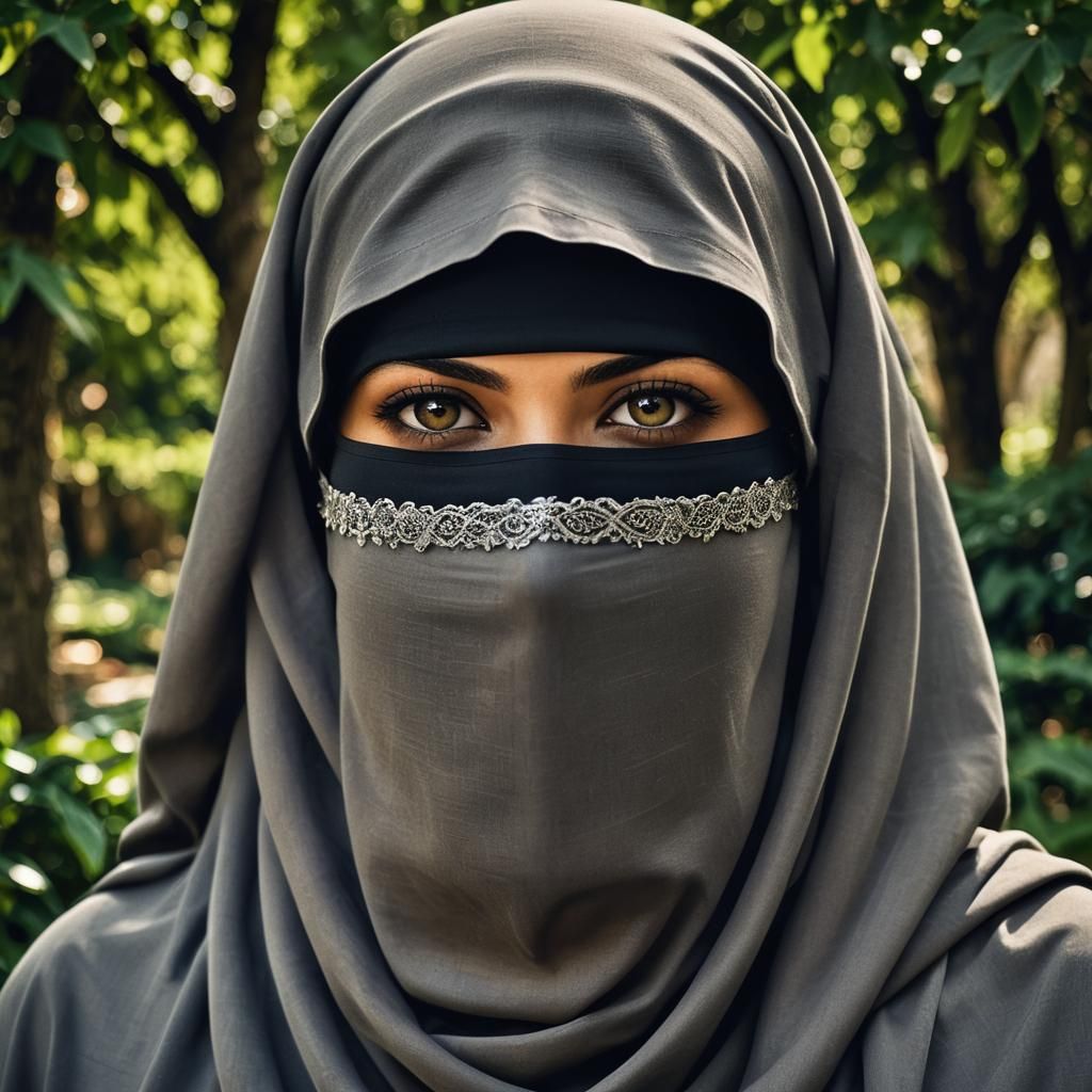 Surprised Niqabi Portrait in Botanical Garden