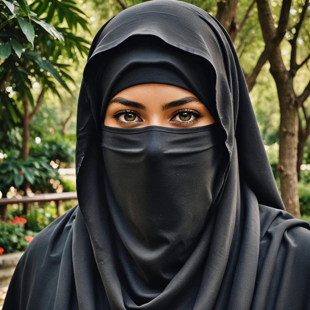 Surprised Niqabi Portrait in Botanical Garden