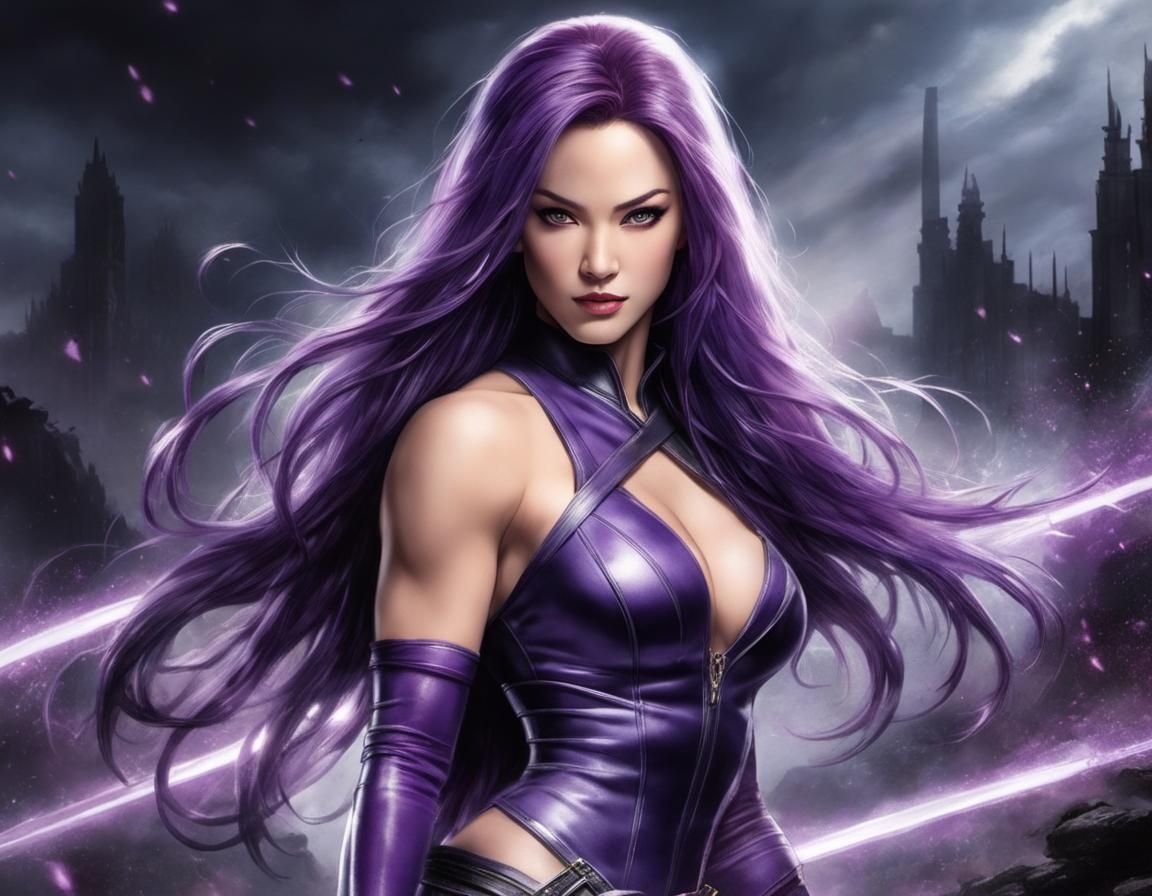 Psylocke of the X-Men in Comic Book Style
