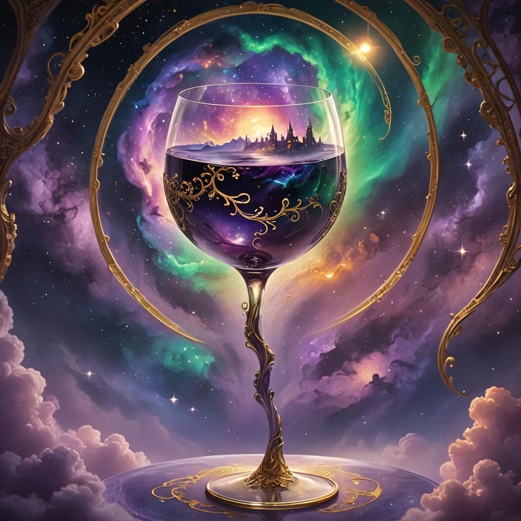 Mystical World Atop Wine Glass: Fantasy Concept Art