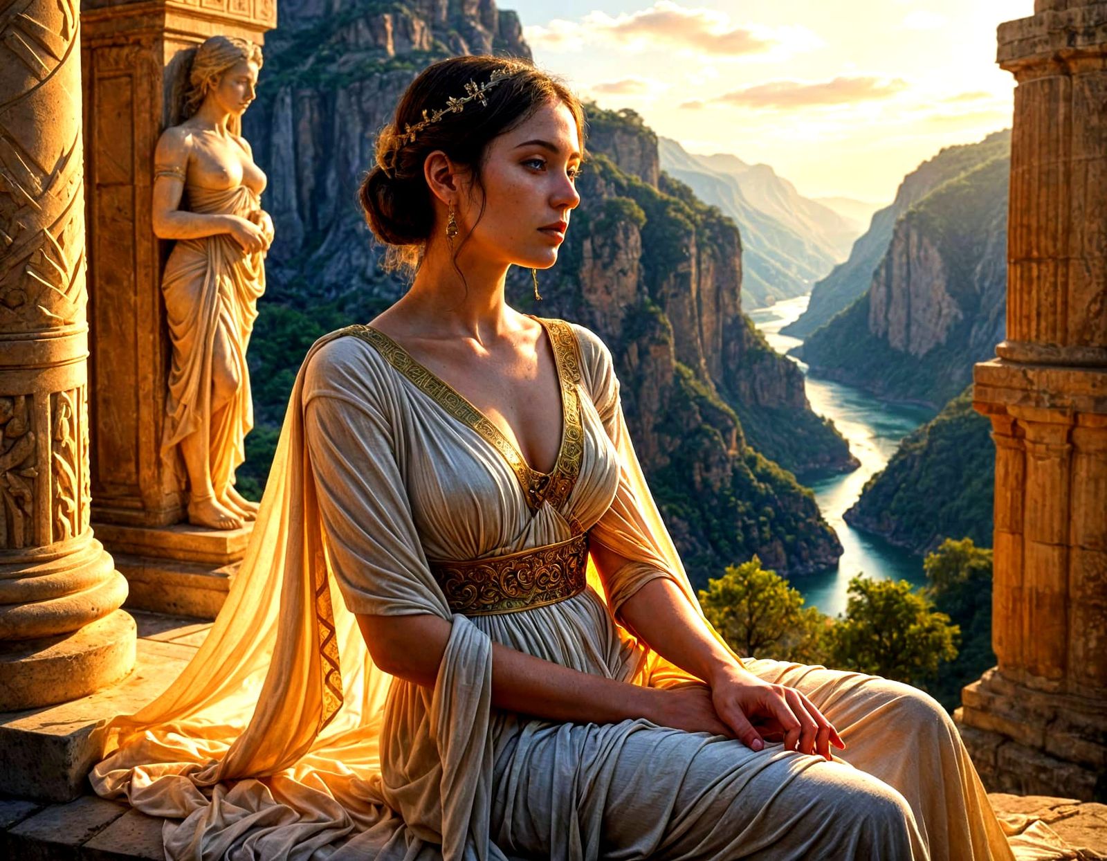 Ethereal Ancient Greek Princess in Vibrant Colors