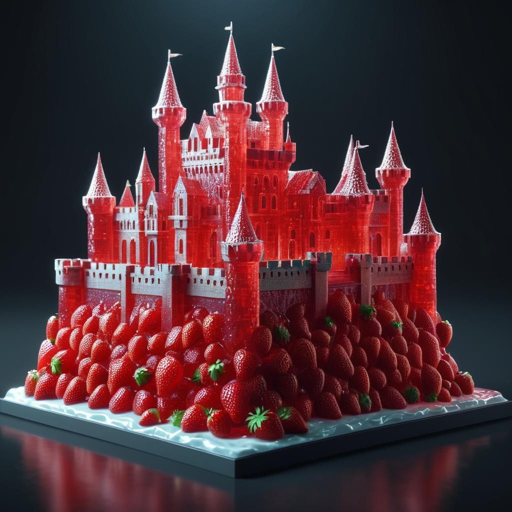 Strawberry Jelly Castle Sculpture in 8K