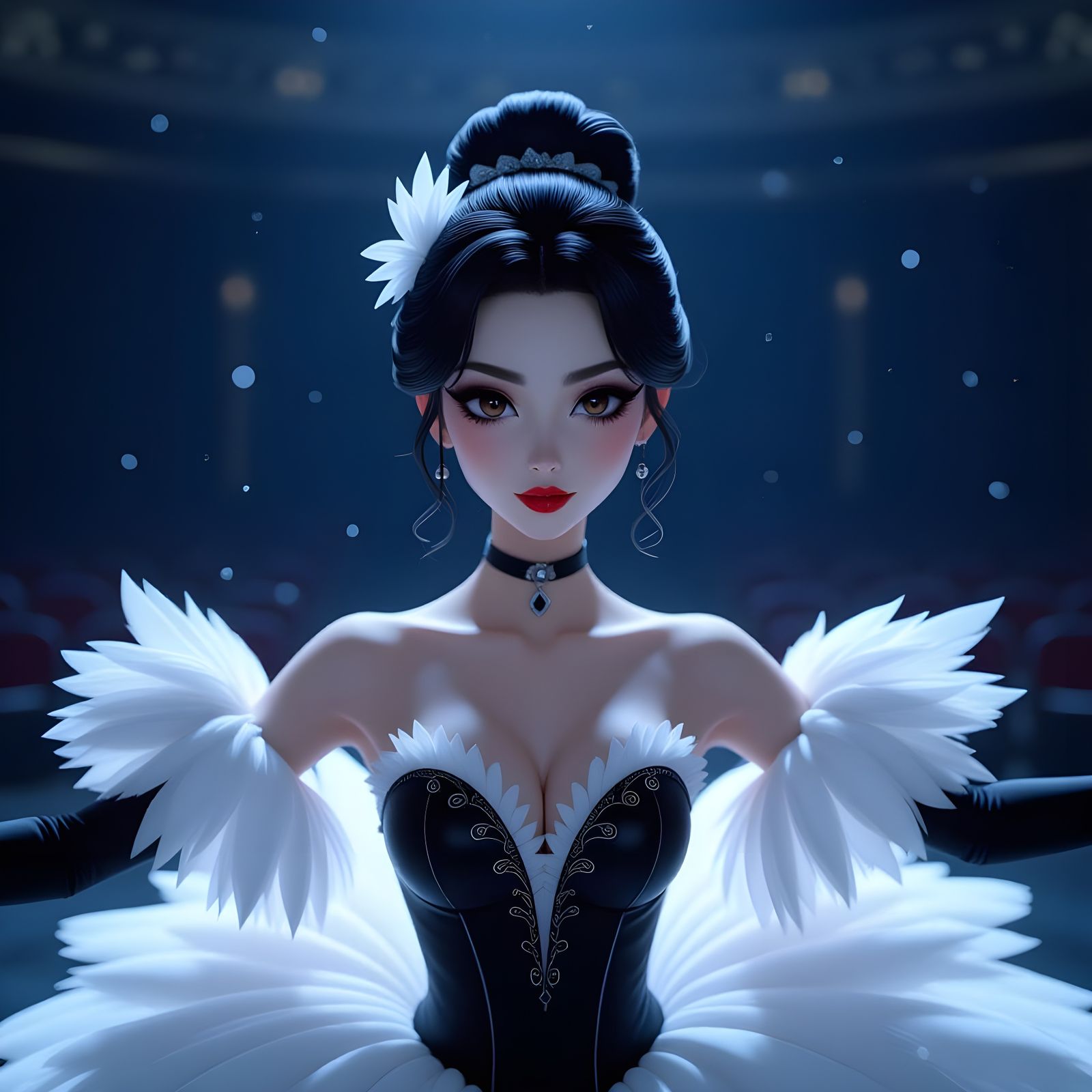 Ballerina as Black Swan in Dramatic Theatre Lighting