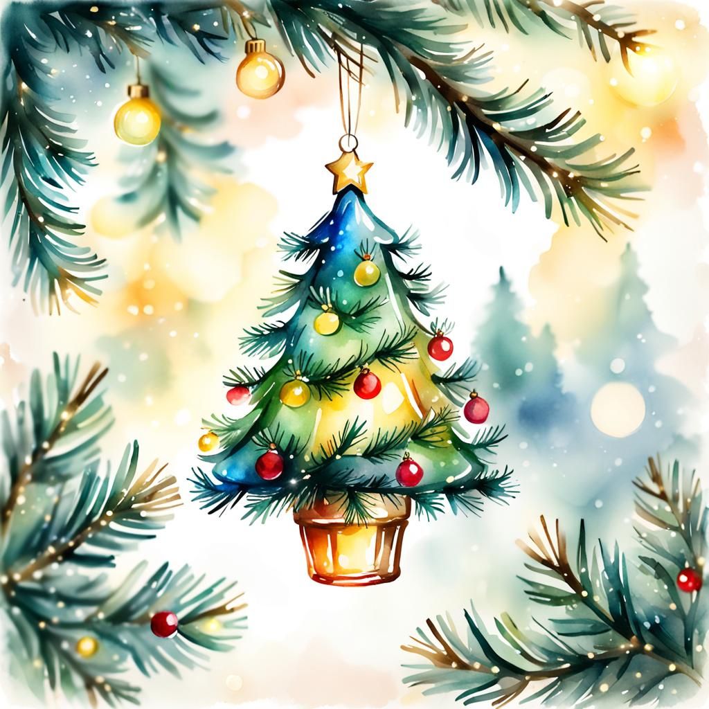 Glass Christmas Ornament: Watercolor Sketch on Fir Branch