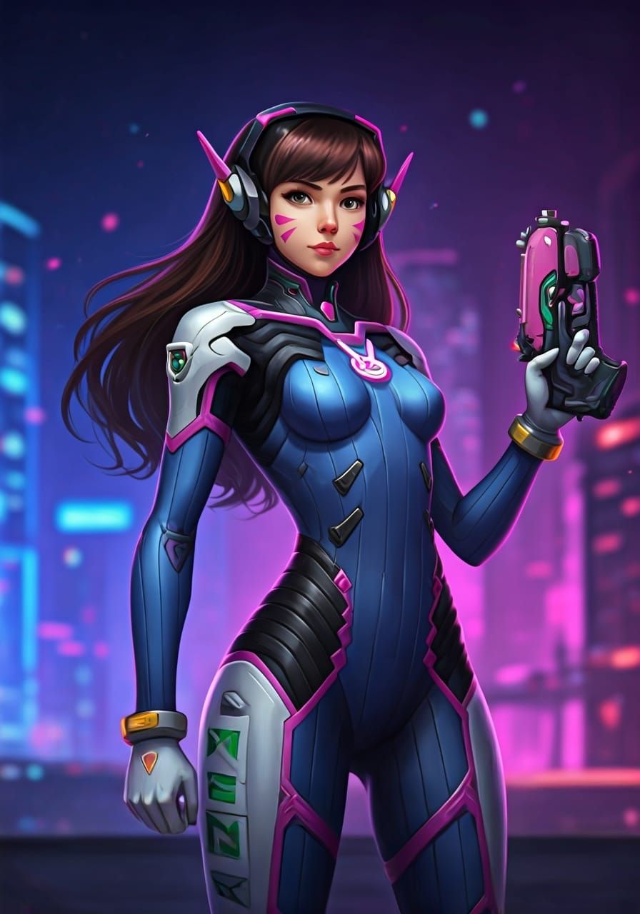 D.Va in Mech Suit: Futuristic Korean Pop Hero
