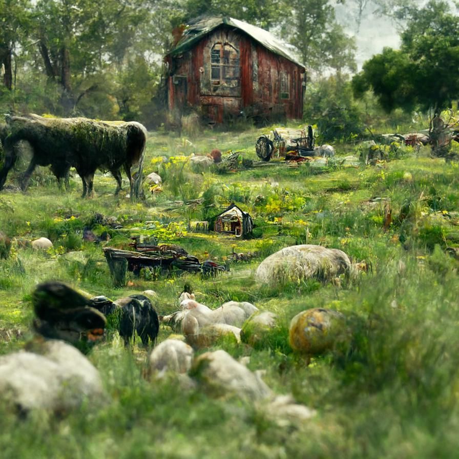 Detailed Farmyard Scene in Hyperrealistic Style