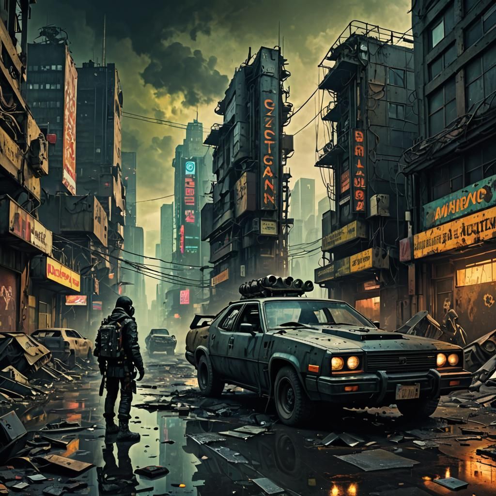 Post-Apocalyptic Cyberpunk Grunge Album Cover Art