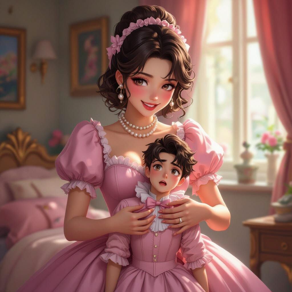 Giantess Dresses Tiny Man: 3D Anime Art