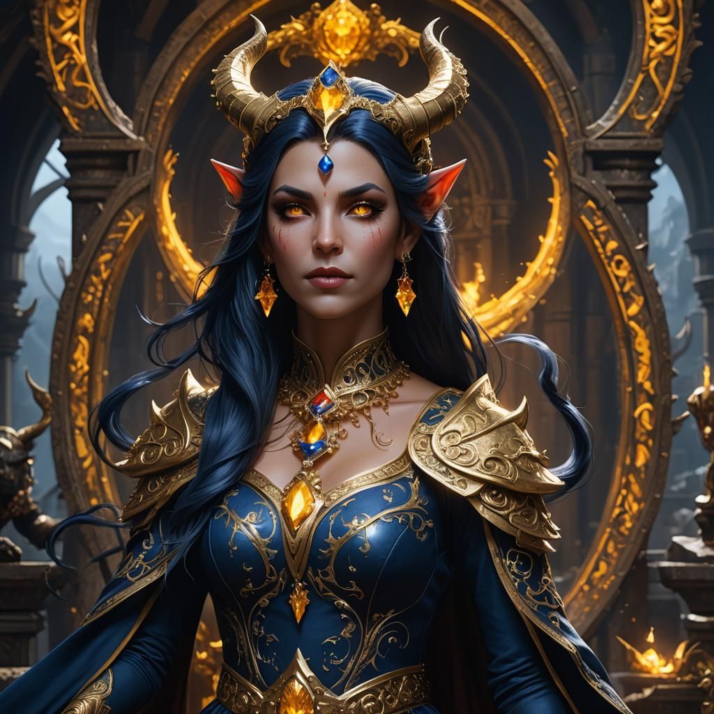 Tiefling Princess with Jewel Crown: Fantasy Concept Art